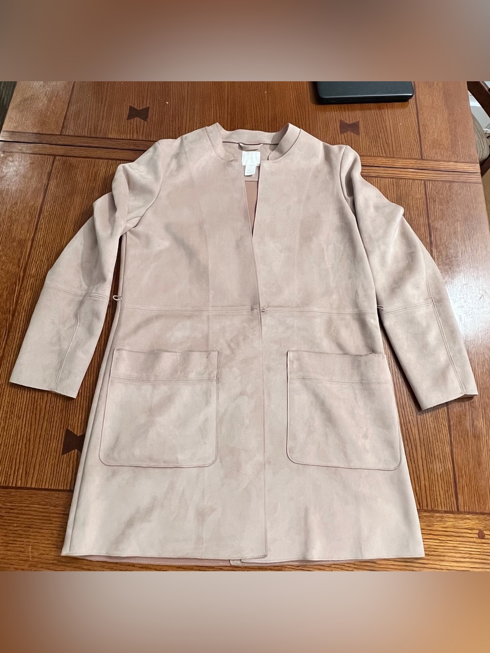 H&M MicroSuede Dusty Pink Duster Coat Loop Closure Small Unlined Patch Pockets